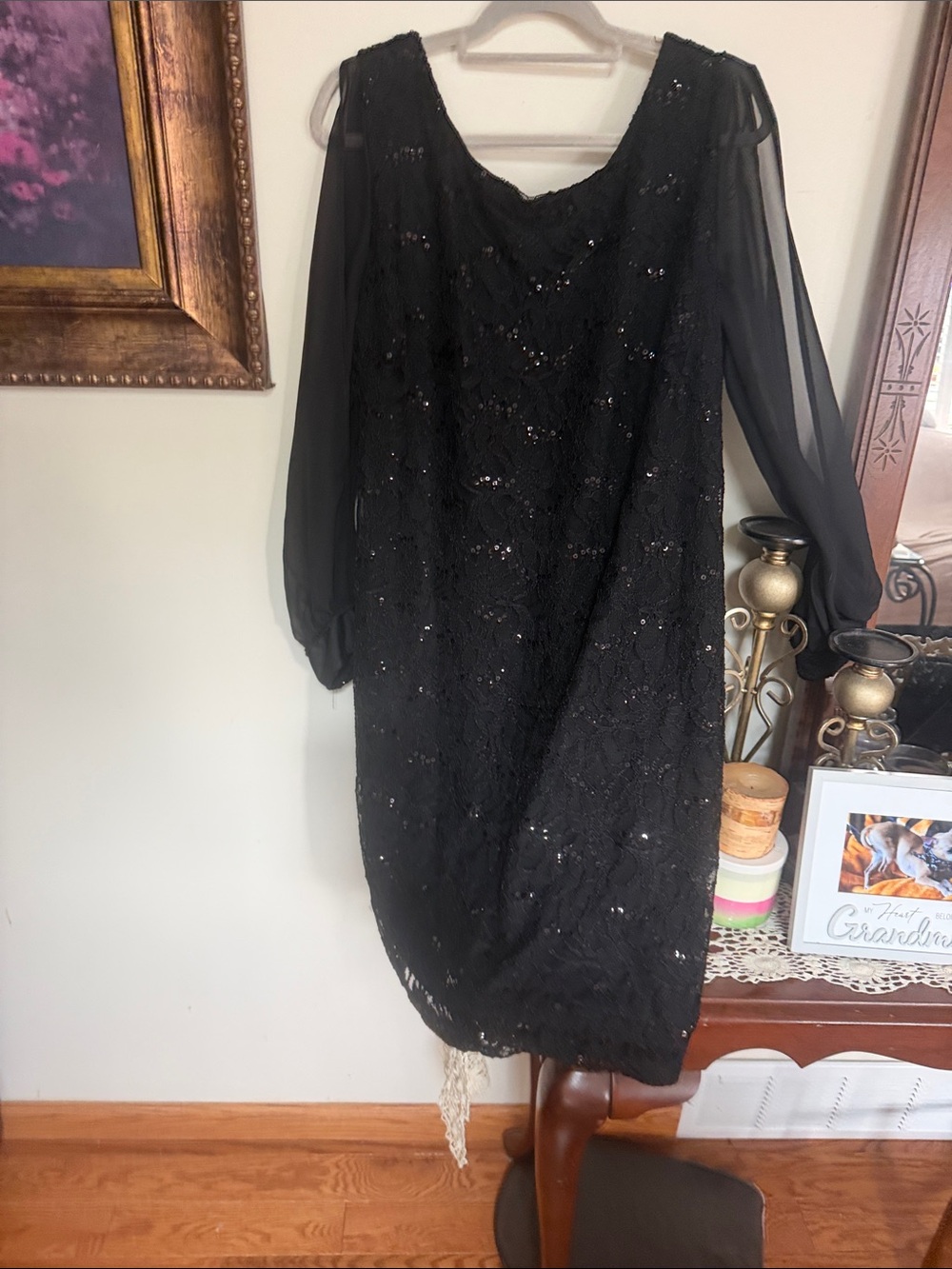 dressbarn Black Long-Sleeve Sequin Lace Cocktail Dress